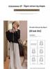 Petite Women's High-Waisted Black & White Striped Fleece-Lined Wide-Leg Pants for Autumn/Winter