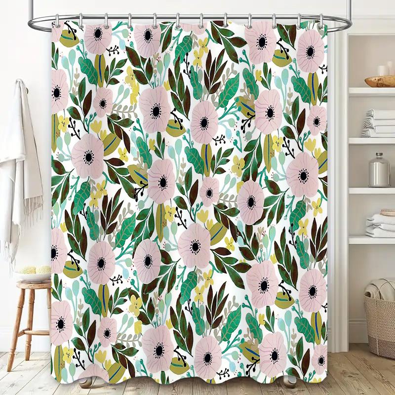 Botanical Shower Curtain Nature Floral Pattern Bathroom Decor Tropical Leaves Green Pink Home Textile Washable Waterproof Modern