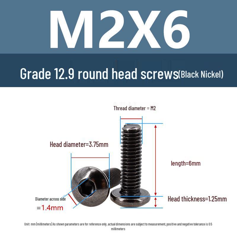 

Yigu 12.9 High-Strength Black Nickel Hex Socket Machine Pan Head Screws M2/M2.5