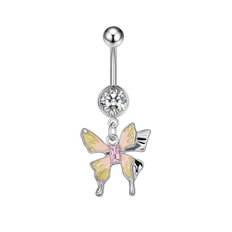 Cute Sweet Dangle Belly Button Rings  Butterfly Heart Navel Ring Stainless Steel Body Piercing Jewelry