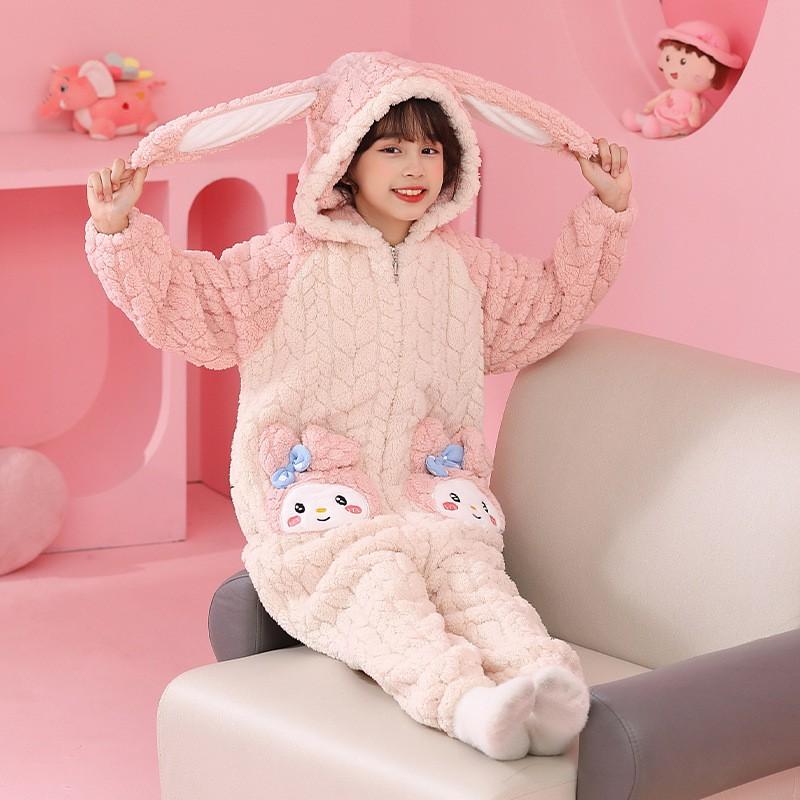 Girls Warm Coral Fleece Pajama Set With Feet Winter Sleepwear Toddlers 3-8 Years Soft Cozy One-Piece Sleepsuit