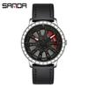 Sanda Cool Wheel Men's Skeleton Dial Leather Strap Waterproof Quartz Watch