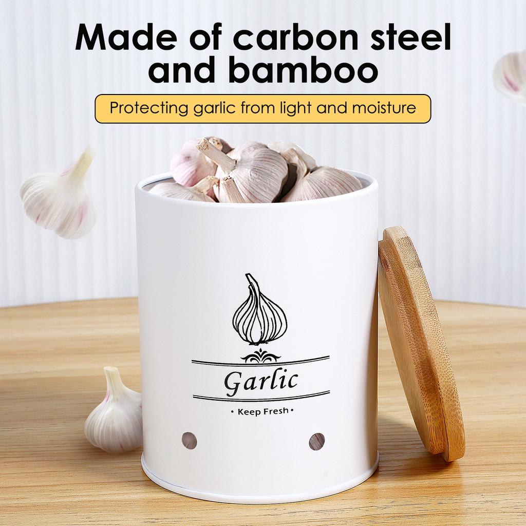 Knoblauchbehälter Aufbewahrungsglas Vielseitige Zwiebel Kartoffel Knoblauch Aufbewahrungsbox mit Holzdeckel Lebensmittelbehälter mit Belüftungslöchern für Zuhause
