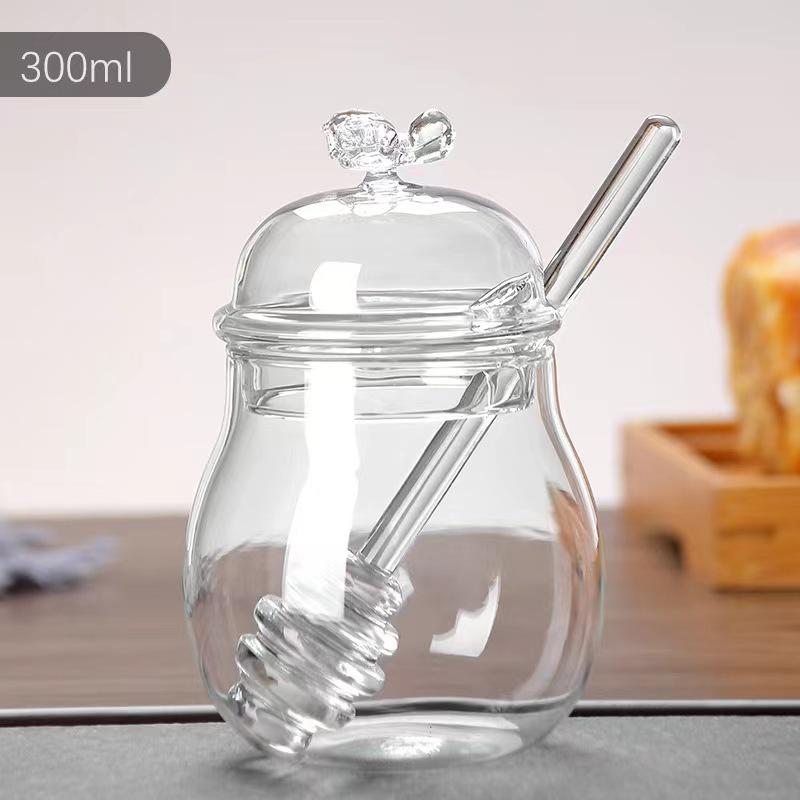 Honigglas aus hochborosilikatglas mit Rührstab - Transparenter Sirup- und Marmeladenbehälter