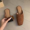Fashion 2025 New Summer Suede Low Heels Slippers Women Square Toe Leather Casual Slippers Female Daily Walk Slippers Mules Sandals
