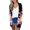 Women's Fashion Loose Casual Pocket Printed Cardigan Seven Sleeve Jacket Top