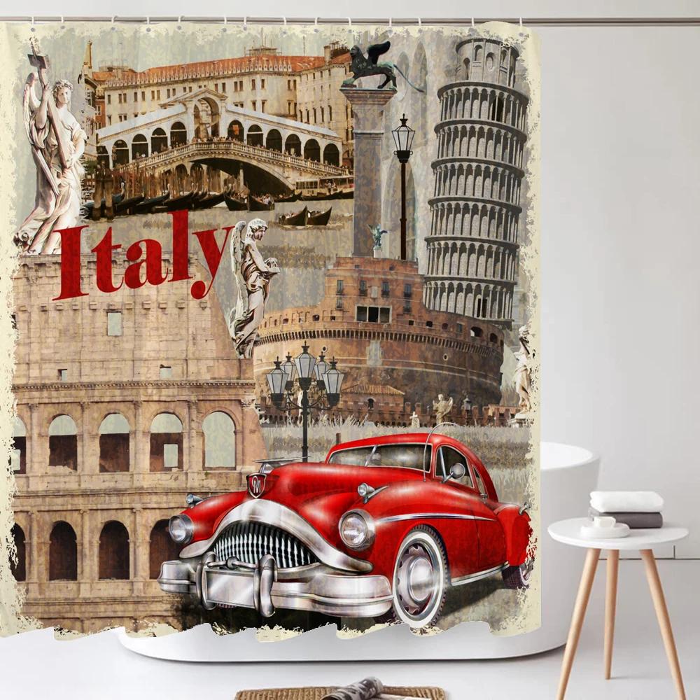 European Vintage Nostalgia Poster London Newspaper style Shower Curtain Bathroom Curtain Decoration 180*180CM with Hooks