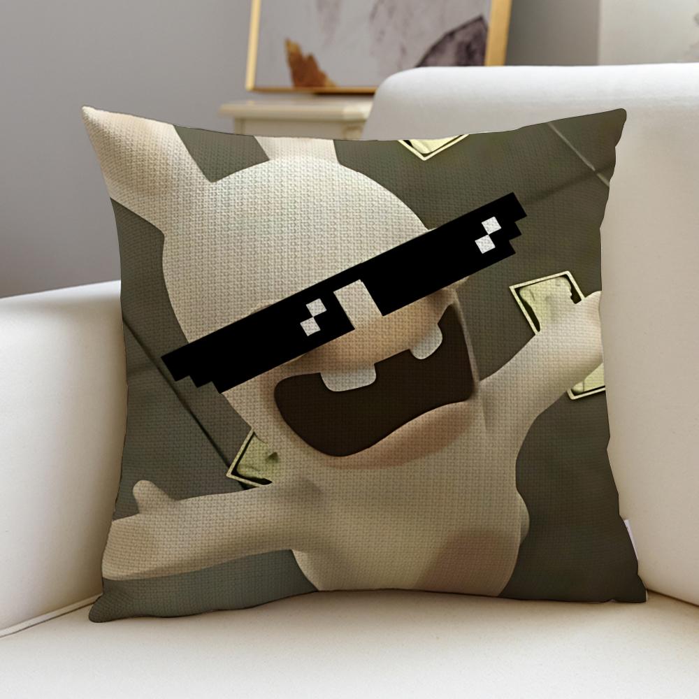 Playful RRabbidsS Cushion Cover Breathable and Skinfriendly Linen Pillowcase Square Removable and Washable Cushion