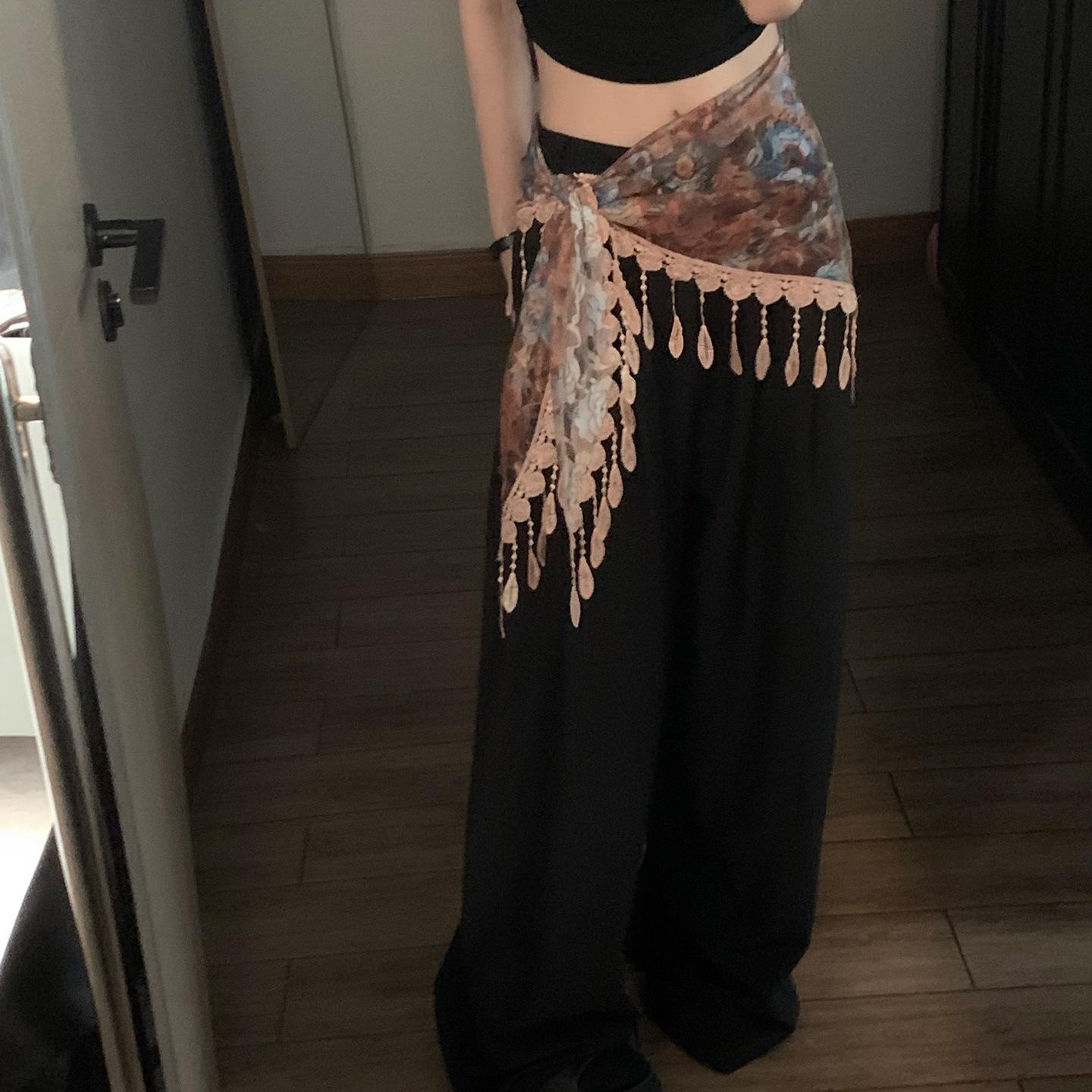 

Шелковый многослойный треугольный шарф: Универсальный аксессуар на талию и бедра с кружевной отделкой для танцевальных костюмов