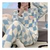 Navava Nt1246 Fruit Embroidery Check Fleece Pajama Set