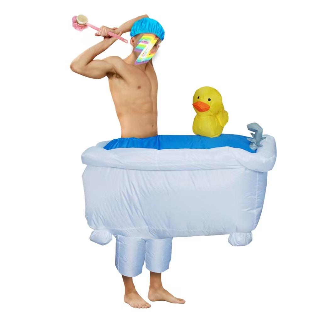 Funny Inflatable Bathtub Duck Costume for Party, Half Body Cartoon Outfit for Singles Day, Walking Bathtub Inflatable Suit