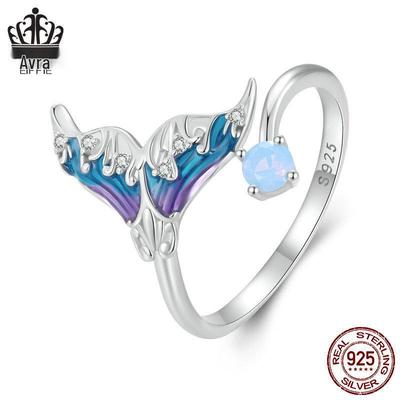 Avle Exquisite Fantasy Fishtail Ring: S925 Sterling Silver, Platinum-Plated, Adjustable Women's Jewelry