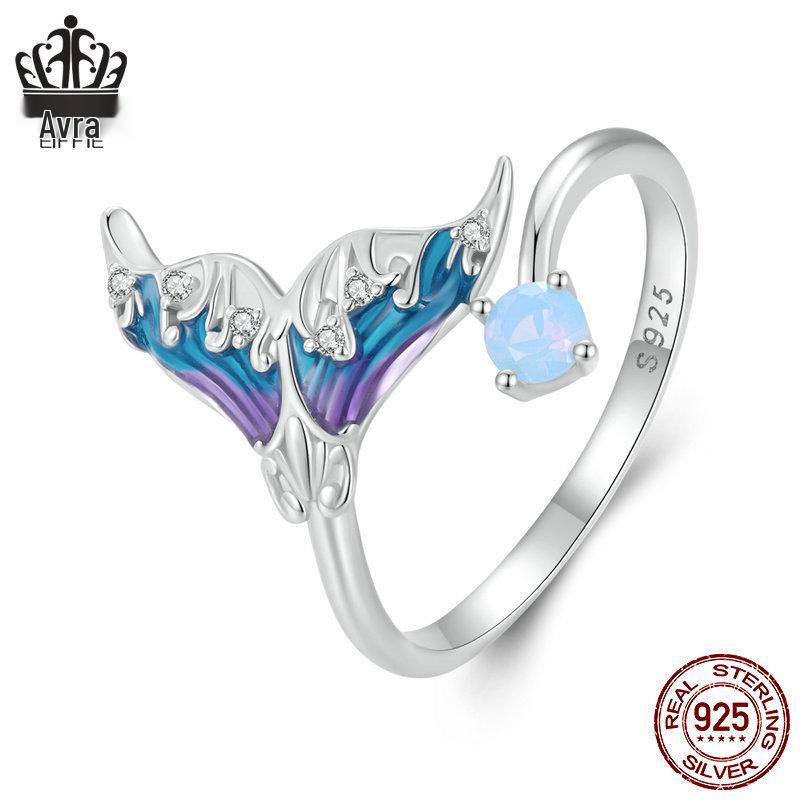 Avle Exquisite Fantasy Fishtail Ring: S925 Sterling Silver, Platinum-Plated, Adjustable Women's Jewelry