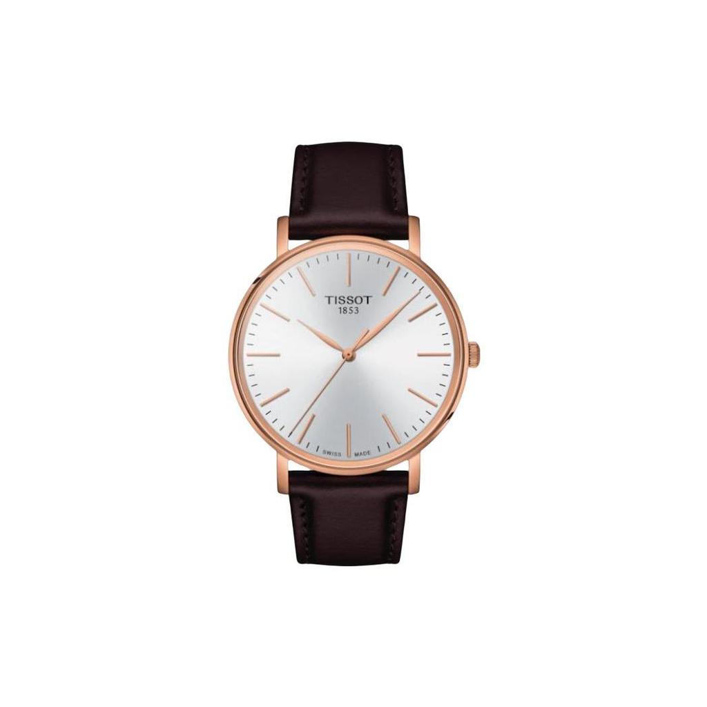 Tissot Orologio da uomo Meishi Collection Movimento al quarzo 40 mm Quadrante argentato Cassa in acciaio inossidabile Cinturino in pelle T143.410.36.011.00