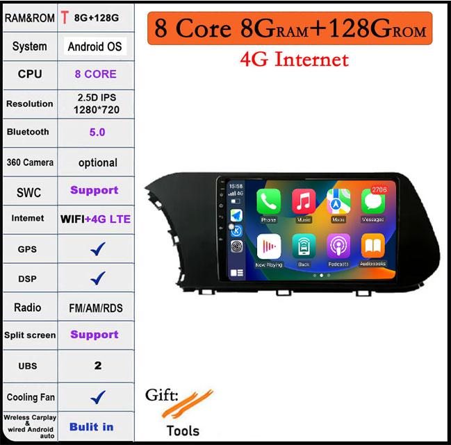 9 Lnch Android 14 For Hyundai I20 2021 -2022 Car Radio Player GPS Navigation Multimedia Stereo 4G LET