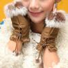 Women's Winter Faux Rabbit Fur Faux Leather Fingerless Mittens Wrist Gloves