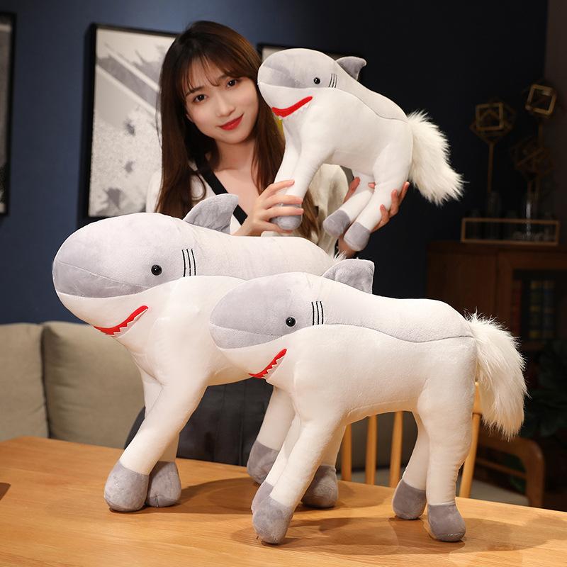 Non-Toxic 50Cm Kawaii Transformed Shark Horse Plush Toy Cute Horse Doll Animal Pillow Soft Cartoon Cushion Children'S Christmas Gift