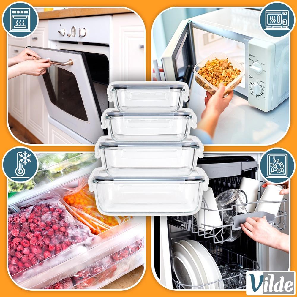 4X Heat-Resistant Glass Kitchen Food Containers Set