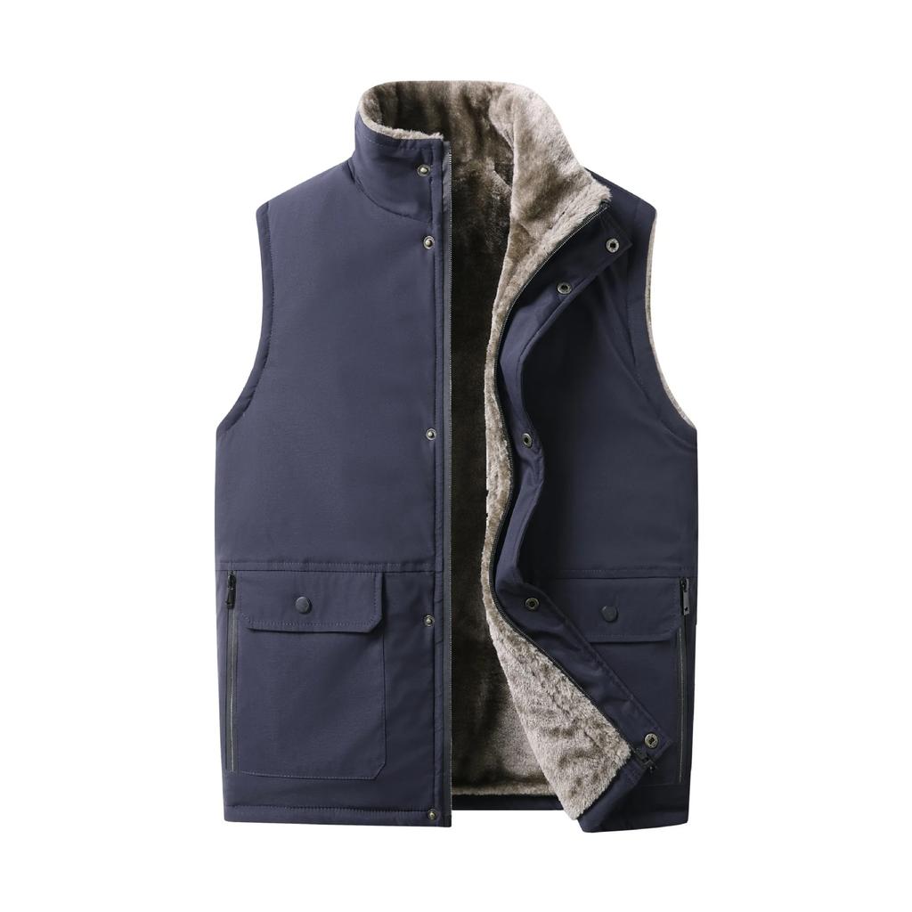 Autumn Winter Men Plush Vest V-neck Sleeveless Fleece Male Coat Solid Color Single-breasted Comfortable Man Waistcoat