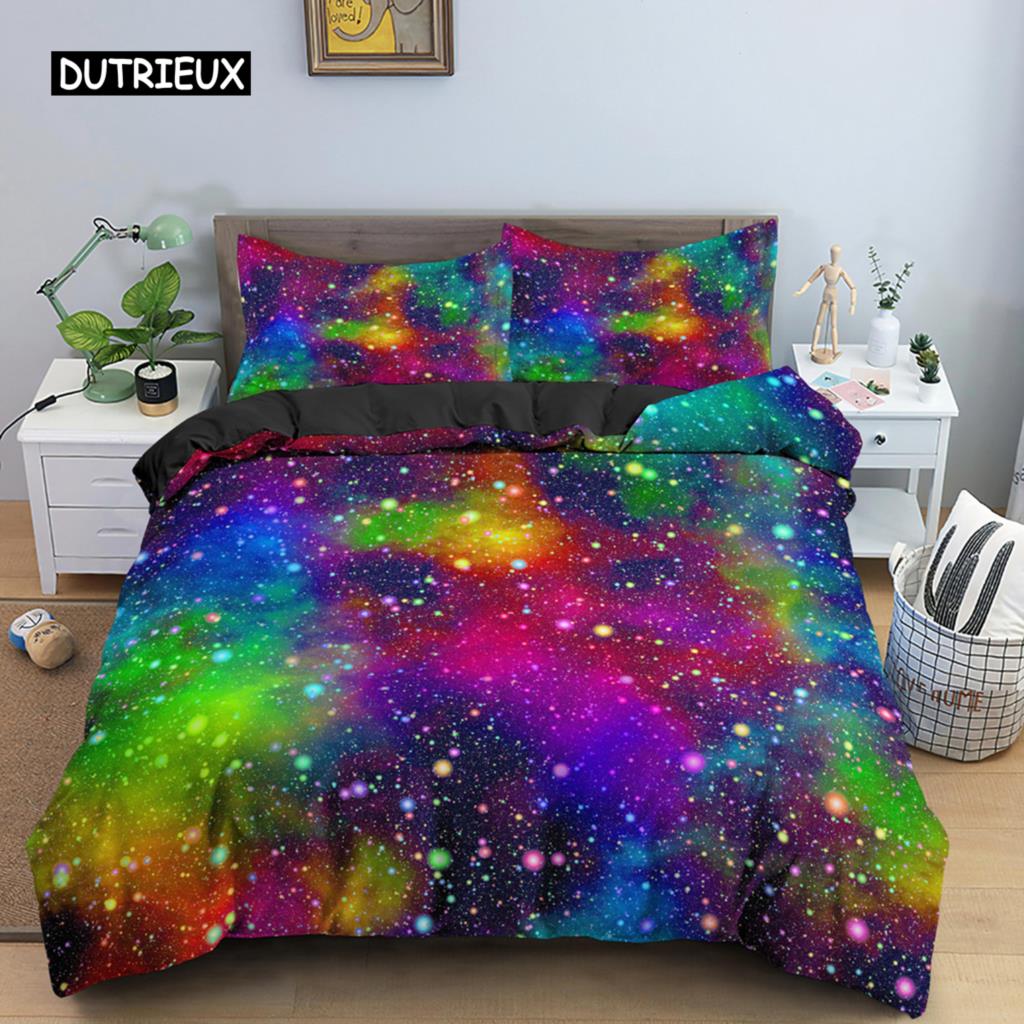 Povlak na přikrývku Barevné hvězdicové ložní prádlo Přehoz na postel Outer Space Povlak na postel Sky Light s potiskem pro děti