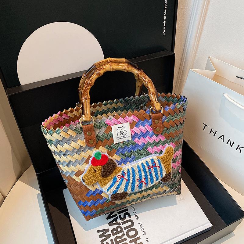 

Ленивый ветер корзина для овощей ручной работы, плетеная сумка, женская пляжная одежда для отпуска на море 2025 новый стиль легкой роскоши большая вместимость разноцветный