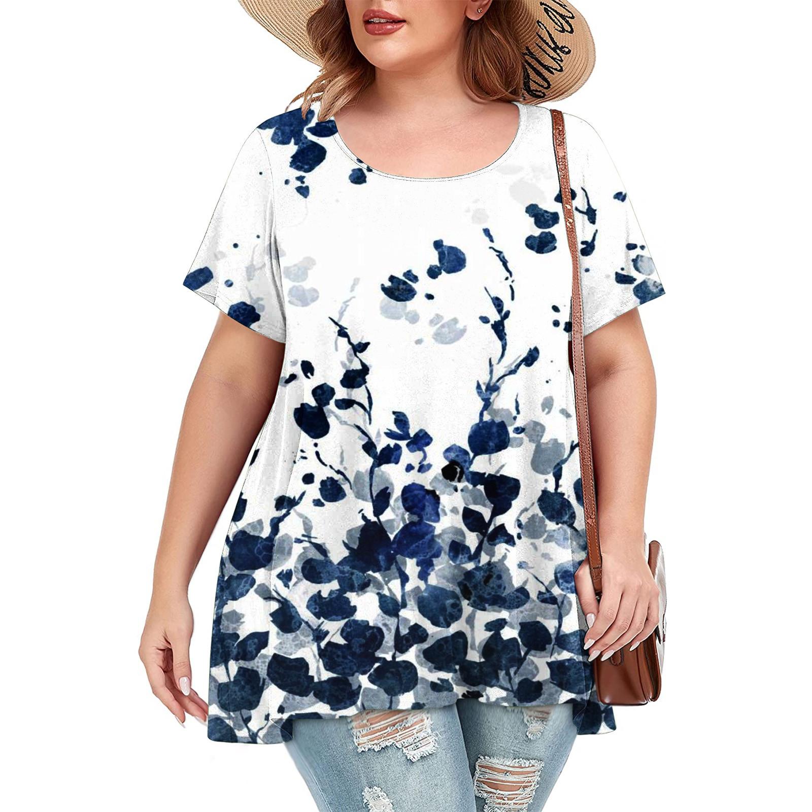 

Женские повседневные свободные топы с короткими рукавами и круглым вырезом с принтом, базовая футболка больших размеров XXXXXL