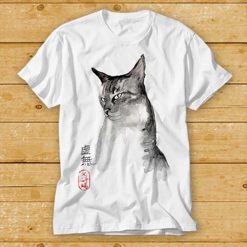 230 Gsm 100% Cotton Watercolor Cat Zen Japanese Style Print T Shirt Cult Movie Best Seller Music Top Tee 2420