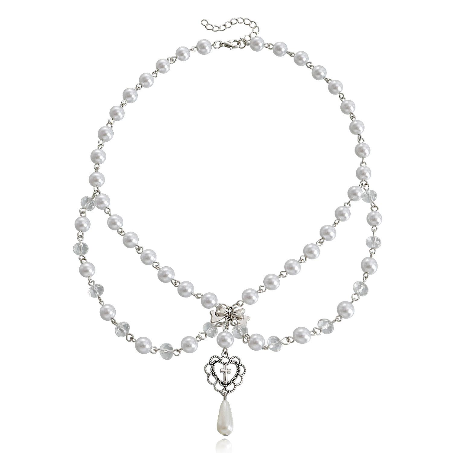

Готическое ожерелье с крестом, цепочка с имитацией жемчуга, многослойное ювелирное изделие из бисера, подарок