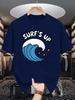 Unisex Crew Neck Tee Surf S Up Ocean Wave Cartoon Graphic Print Soft Cotton Loose Short Sleeve Summer Casual Male Streetwear Tops