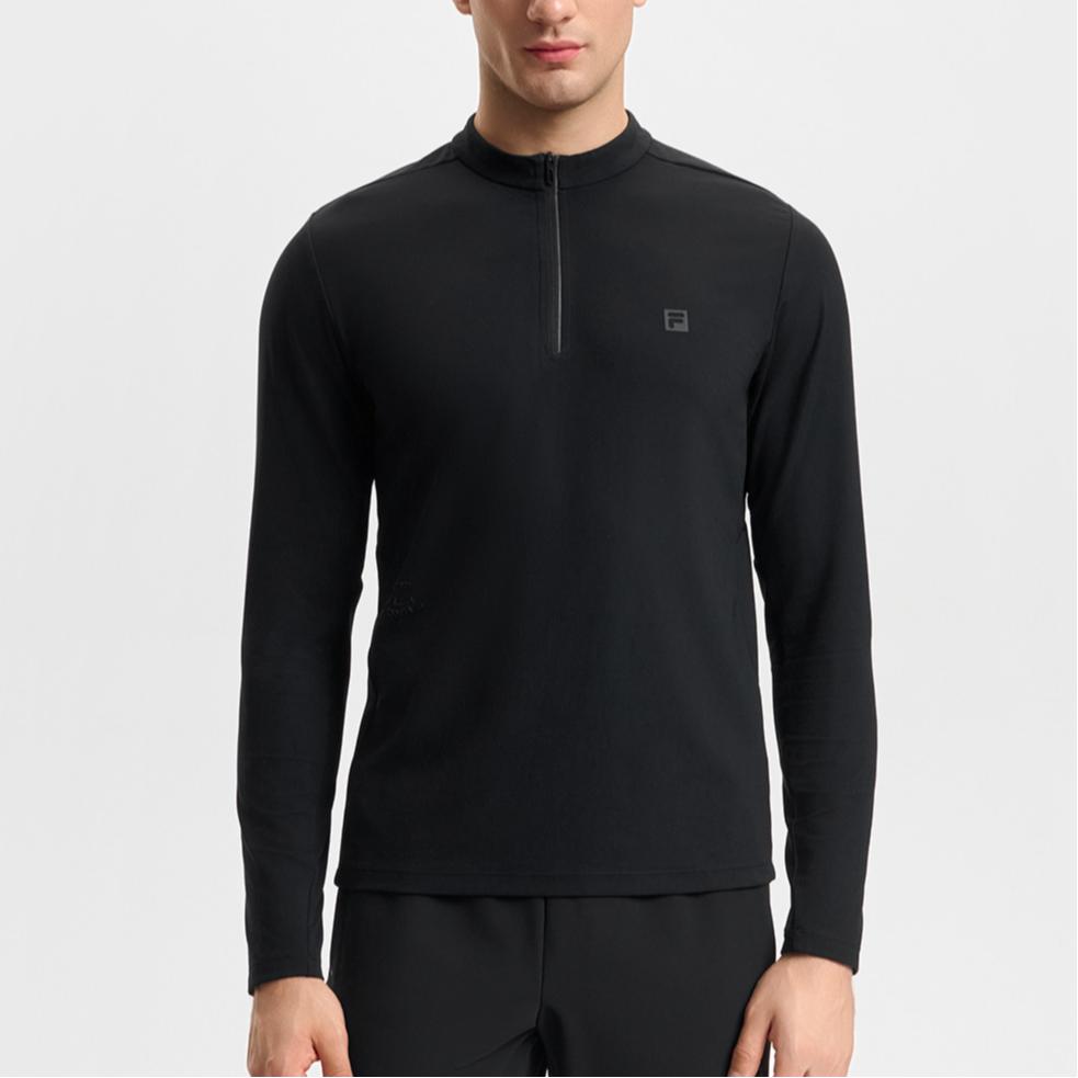 FILA 2025 Q1 Sports Versatile Knitted Long Sleeve T-Shirt Men Tops Deep-Black A11M511207FBK