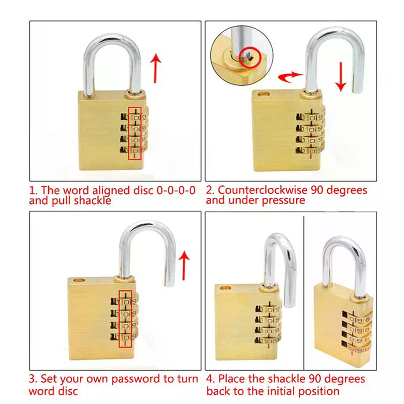 Brass Mini 3/4 Digits Number Code Lock Combination Padlock Pad Lock Resettable For Travelling Bag Door Cabinet