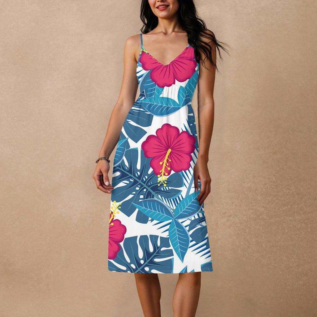 Women's Spaghetti Strap Backless Bow Loose Casual Beach Holiday Dress Sundress