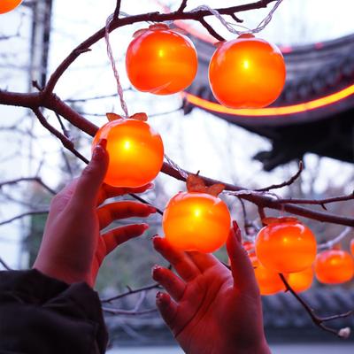 Luces de Cadena de Caquis Impermeables a Pilas Frutas Artificiales para Jardín Exterior Decoración de Árbol de Navidad
