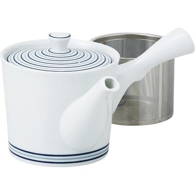 Hasamiyaki Teapot White Porcelain Whirlpool Stainless Steel with Tea Capacity Approximately 425ml Made In Japan 73549 (Super Strainer)