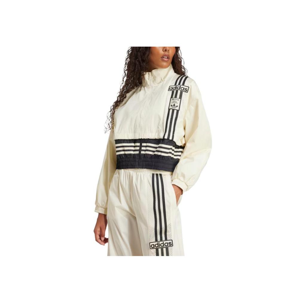 Adidas Originals Striped Stand Collar Loose Fit Zip Long Sleeve Jacket Women Jackets Off-White JD0096