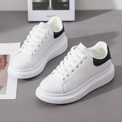 McQueen Classic Little White Shoes Women's Leather Surface Casual Women's Shoes Lace-up Trend Platform Student Board Shoes