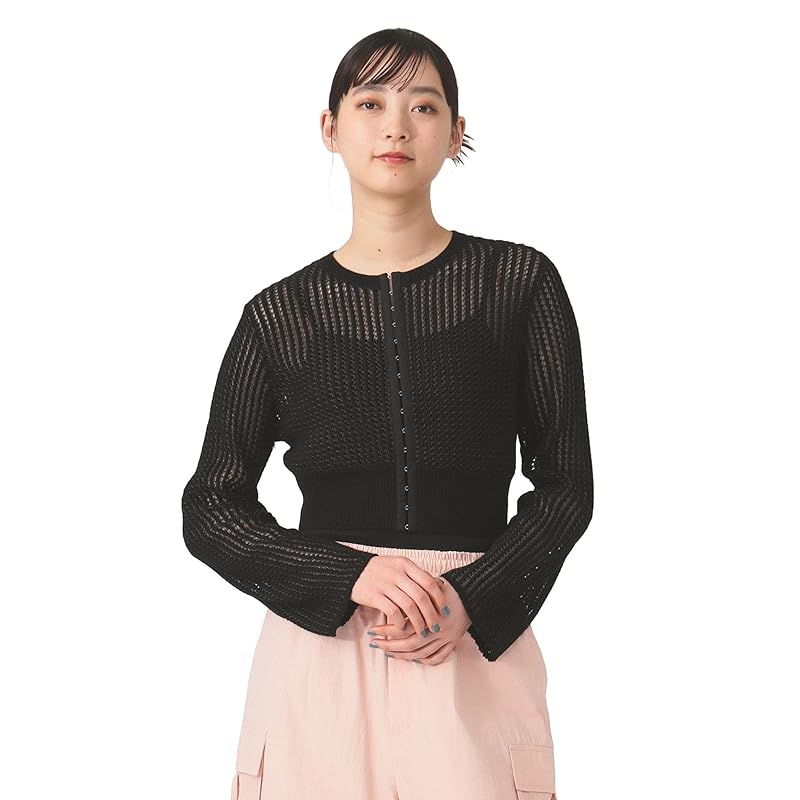 

[Ray Beams] L/S knit mesh front hook cardigan ladies BLACK ONE SIZE