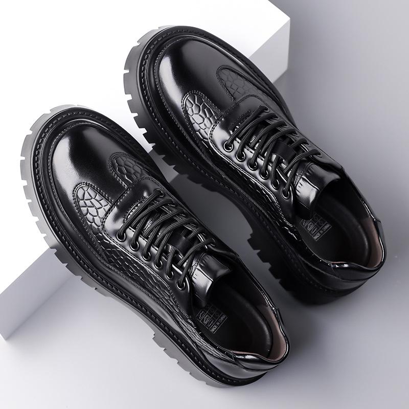 Men s British Style Thick-Soled Crocodile Pattern Leather Shoes - Versatile Non-Slip Casual Footwear 38