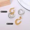 French-Inspired Trendy Double Ring Detachable Titanium Steel Stud Earrings, 18K Gold-Plated Jewelry F539.