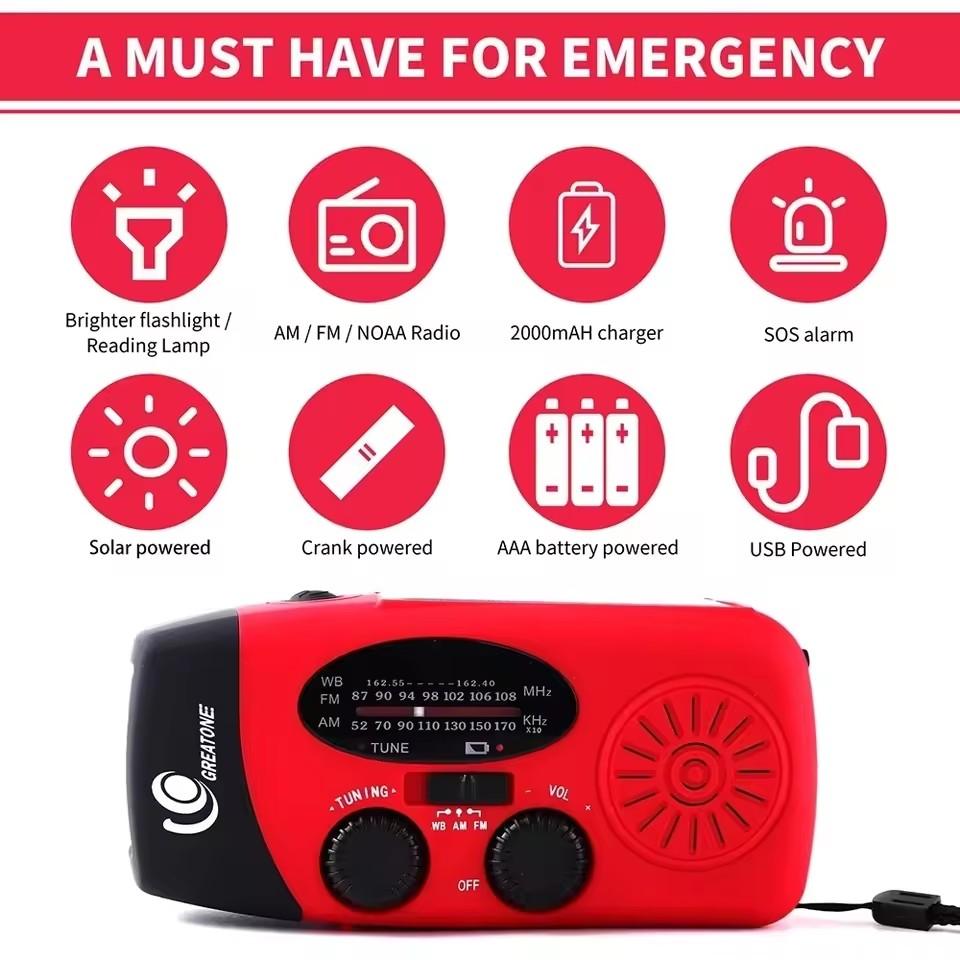 Multifunctional Portable Hand Crank Power Generation Emergency Radio Solar Disaster Prevention FM AM WB NOAA Power Bank