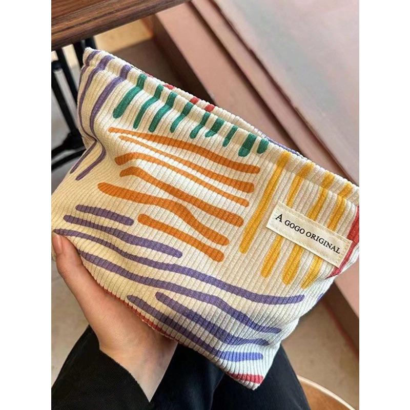 

Colorful Striped Cosmetic Bag (Without Chicken Pendant),For Holiday Beach, Bathroom Collection, Bedroom Collection, Large Capacity ,Makeup Bag one-size