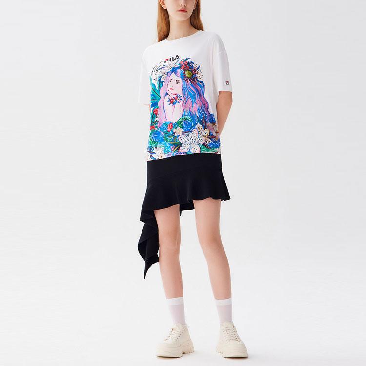 Fila Sports Character Illustration Print Short Sleeve T-Shirt Women Tops White F11W128130F-WT