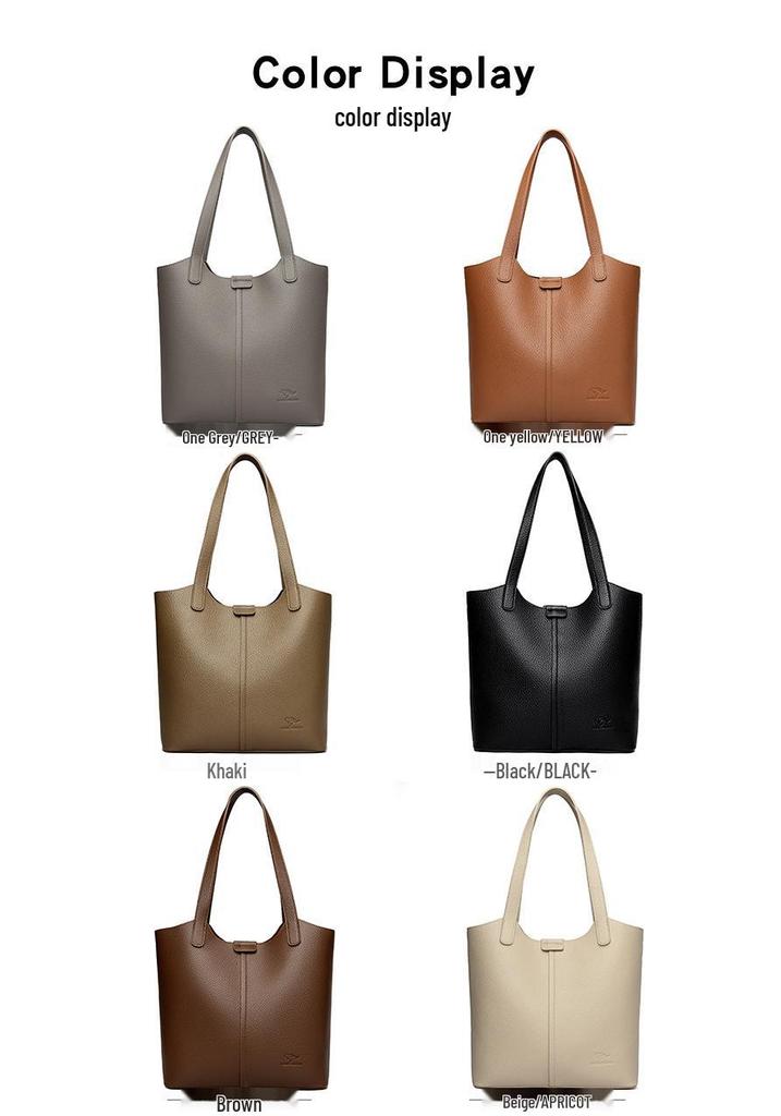 Women's Soft Leather Tote Bag - Stylish Simple Solid Color, Large Capacity, Single Shoulder for Work and Commute.