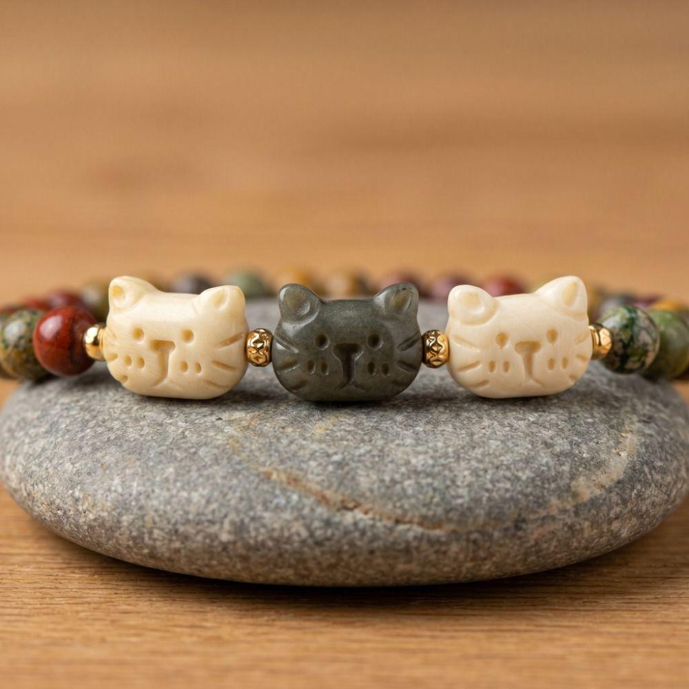 Ornaments New Chinese Style Cat Bracelet Resin Cute Zen Beaded Bracelet Best Friend Women Jewelry Daily