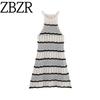 Zbzr Spring New Women Clothes Western Style Sleeveless Halterneck Skirt Short Knitted Stripes Dress 3991011