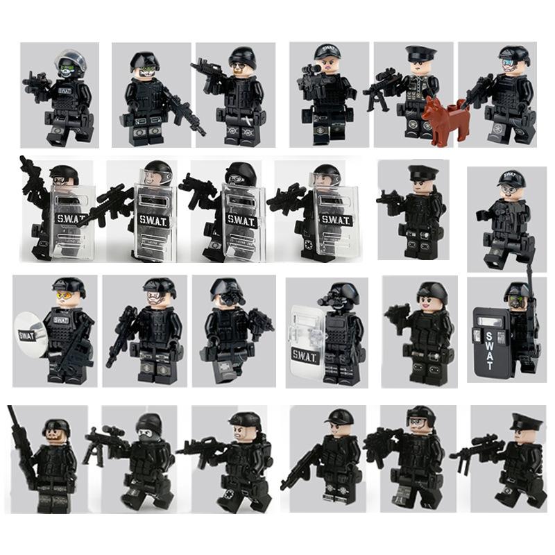 24 Building Block Minifigures Black Swat Special Forces Riot Military Scene Boy Toy Pyp