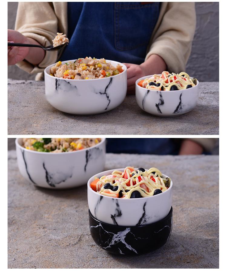 Set of 2pcs White Marbled Bowl Ceramic Rice Bowl Set Ramekin Bowl Breakfast Oatmeal Bowls 4.8 Inch Microwave Safe