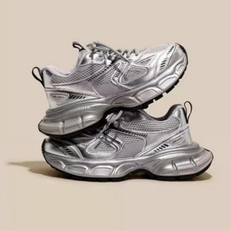 Girls' Fashion Sports Shoes Children's Silver Daddy Shoes Breathable Running Shoes