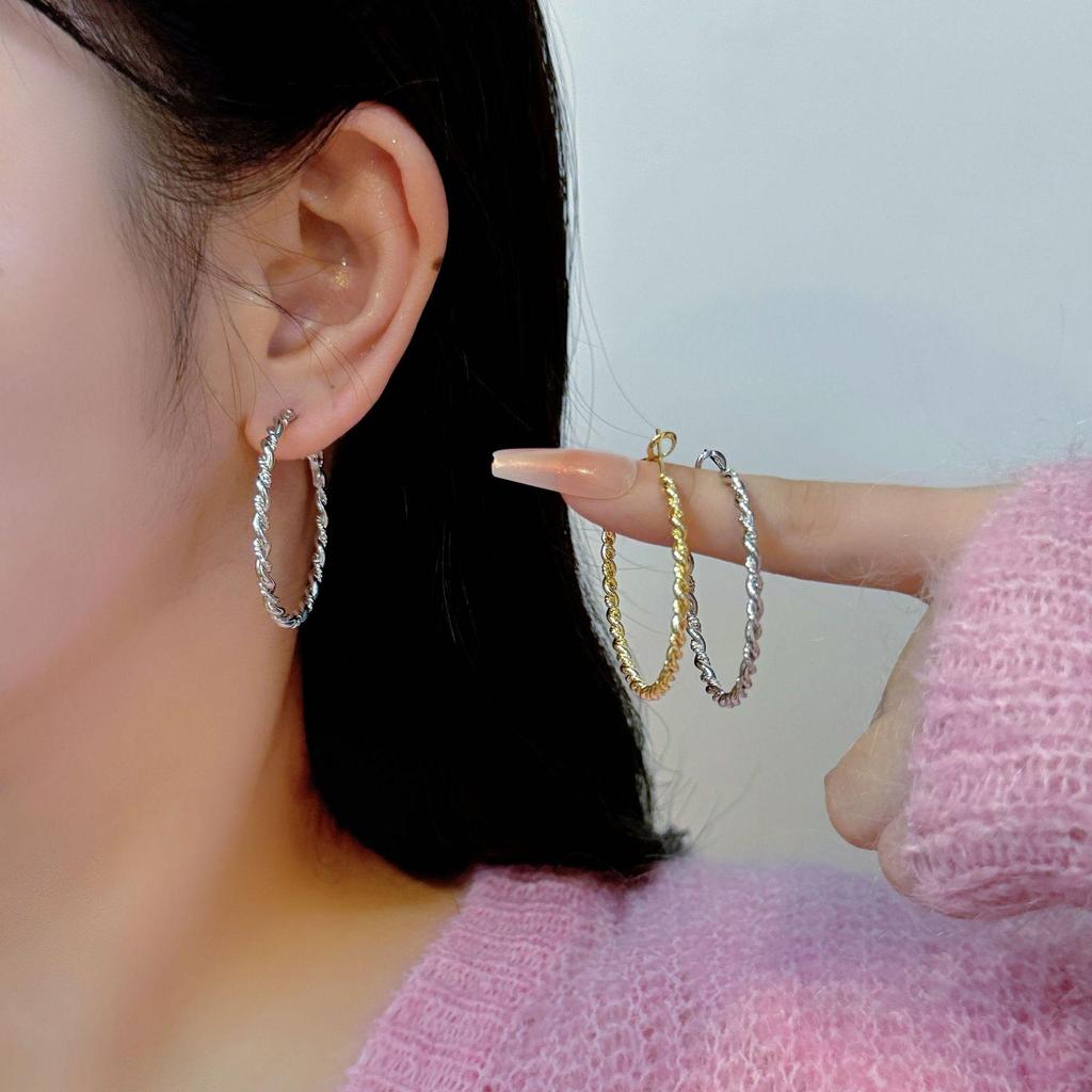 Elegant European & American Geometric Twisted Metal Hoop Earrings