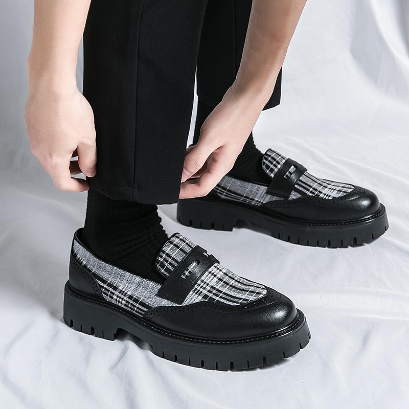 

Мужские туфли-лоферы с криперами, увеличивающие рост, в клетку, на толстой подошве, с увеличенным ростом, на платформе, большие размеры EU: 46 чёрный